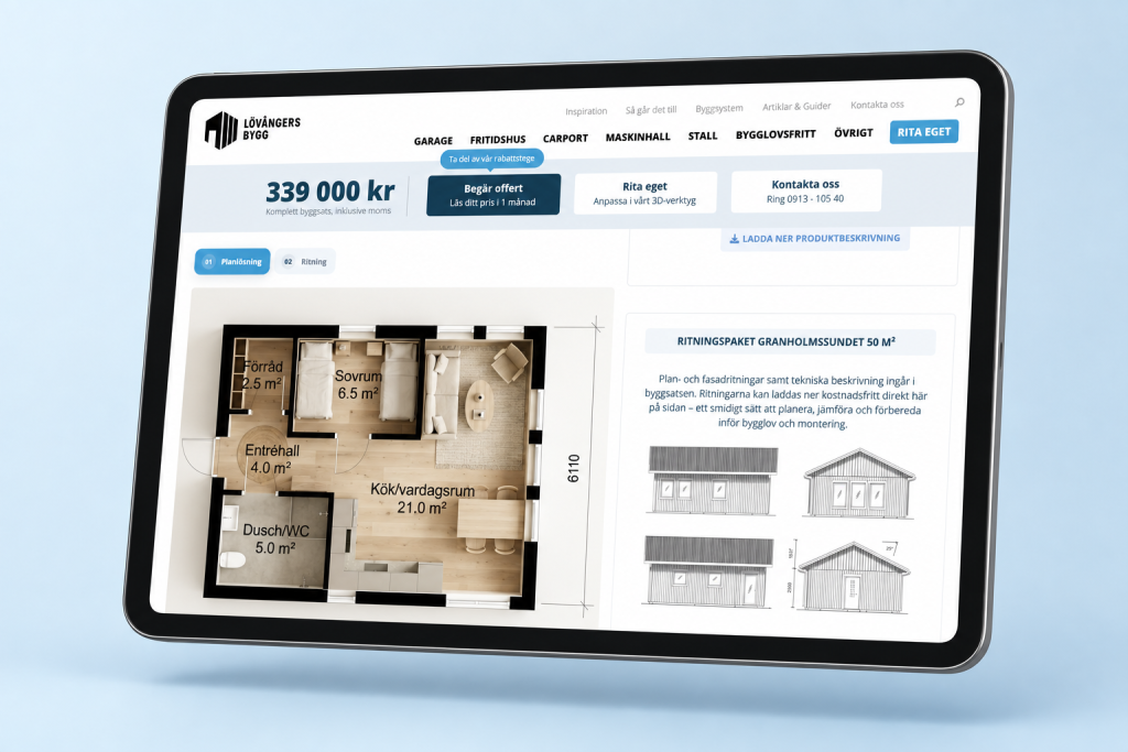 Ritningar och produktblad som kan laddas ner direkt från byggnadens sida