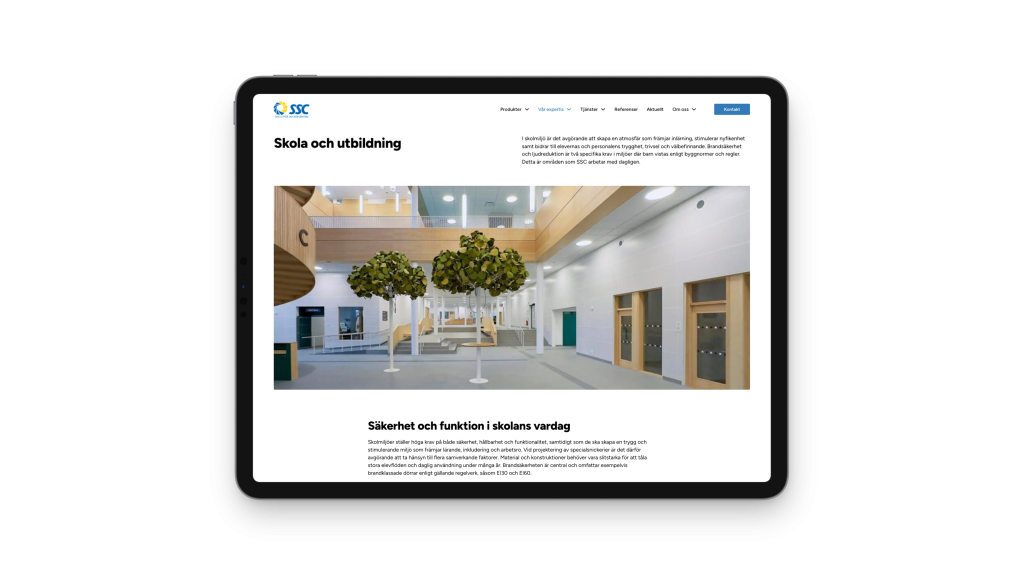 Segmentsidan för skola och utbildning med referensmiljöer och krav på säkerhet och funktion